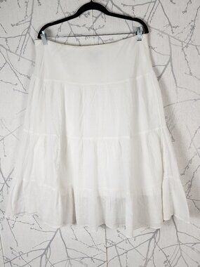 Chaps White Crinkle Gauze Cotton Pull On Tiered Flowy Skirt